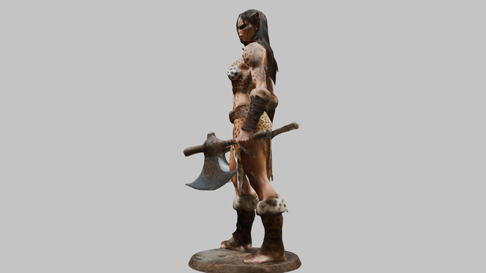 Female Warrior Goddess with Axe 3D Model Low-poly 3D model_4