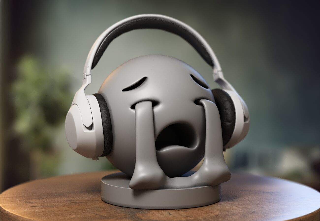 Emoji loudly crying face Emoji Headphone Stand 3D print model_5