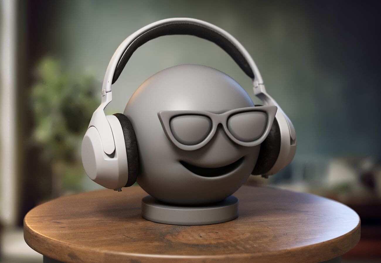 Emoji smiling face with sunglasses Emoji Headphone Stand 3D print model_1