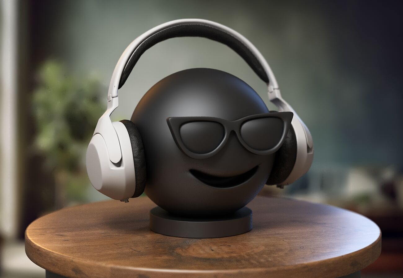 Emoji smiling face with sunglasses Emoji Headphone Stand 3D print model_3