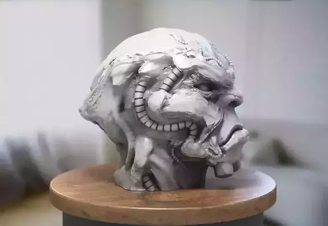 Robot deamon Headphone Stand Skull demon robot Cyborg Headset  3D print model