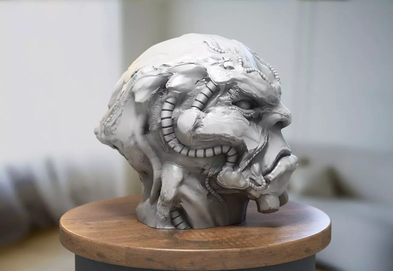 Robot deamon Headphone Stand Skull demon robot Cyborg Headset  3D print model_0