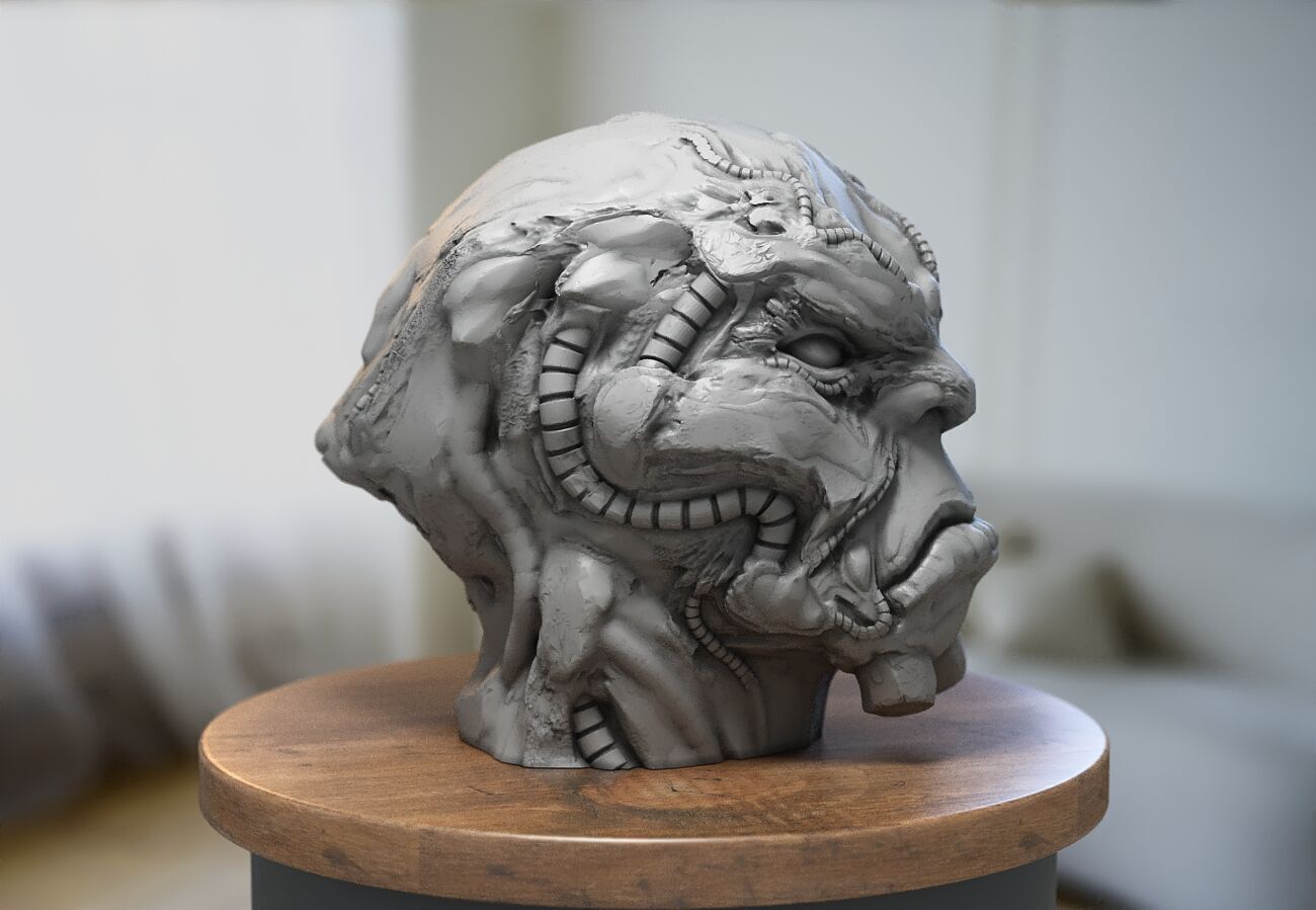 Robot deamon Headphone Stand Skull demon robot Cyborg Headset  3D print model_3