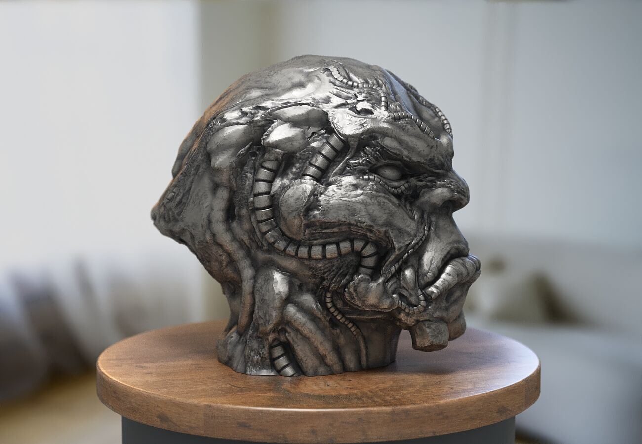 Robot deamon Headphone Stand Skull demon robot Cyborg Headset  3D print model_6