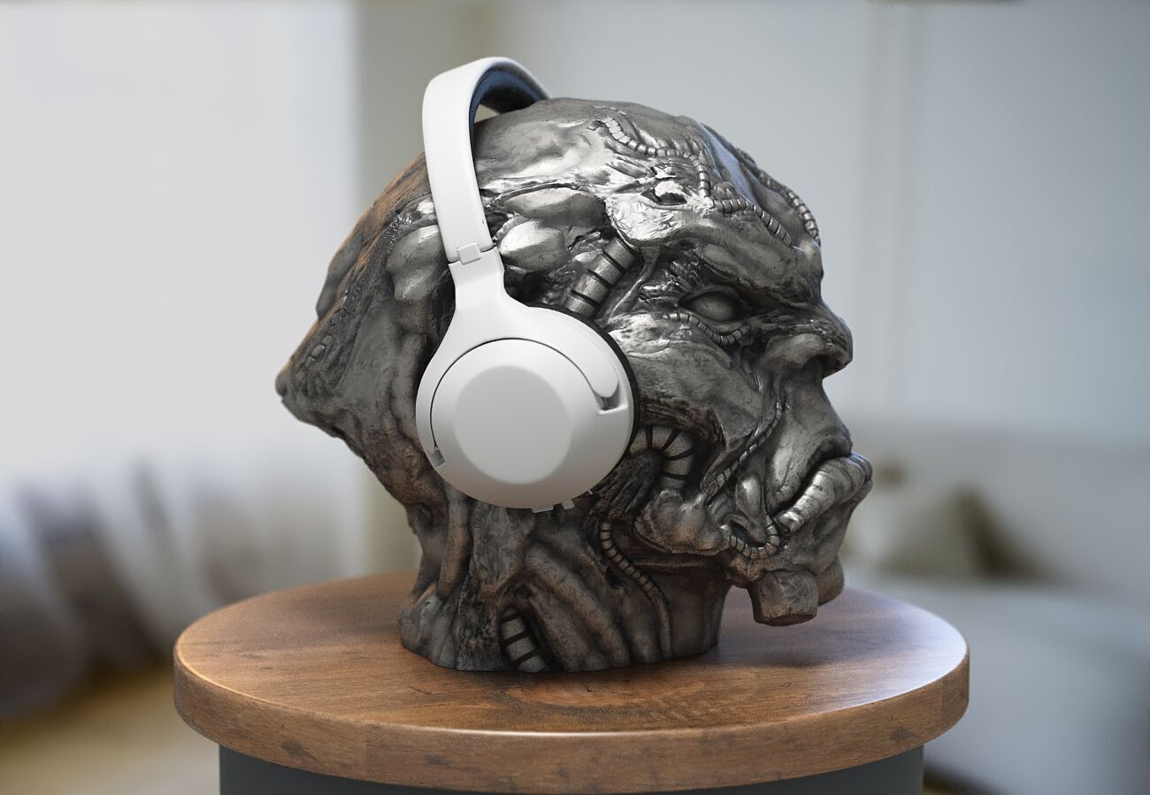 Robot deamon Headphone Stand Skull demon robot Cyborg Headset  3D print model_2