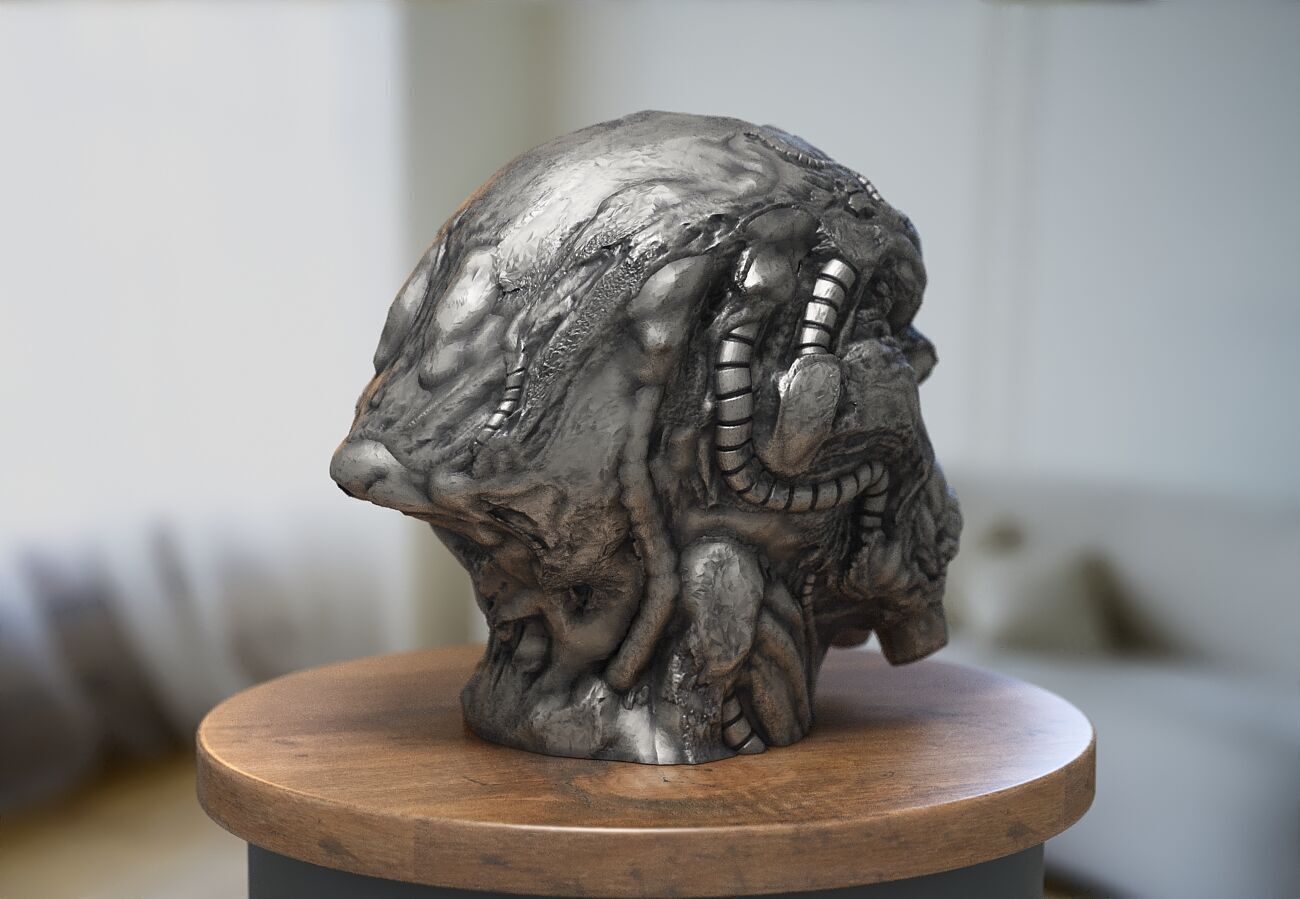 Robot deamon Headphone Stand Skull demon robot Cyborg Headset  3D print model_5