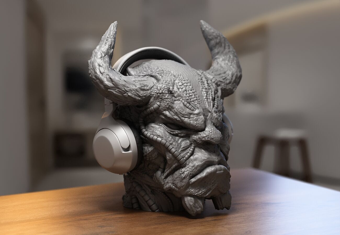 Robot deamon Headphone Stand Cyborg Headset Stand 3D print model_2