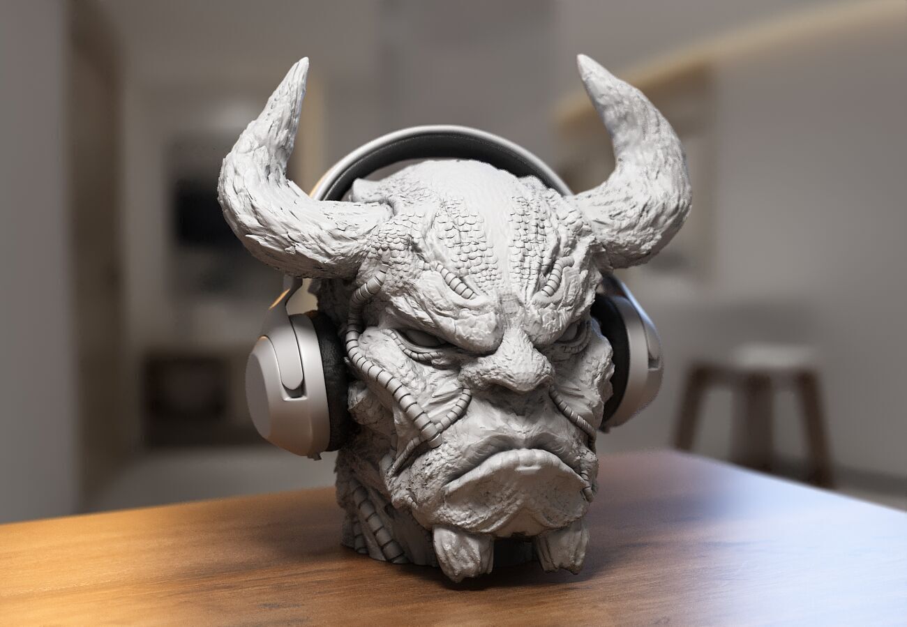 Robot deamon Headphone Stand Cyborg Headset Stand 3D print model_1