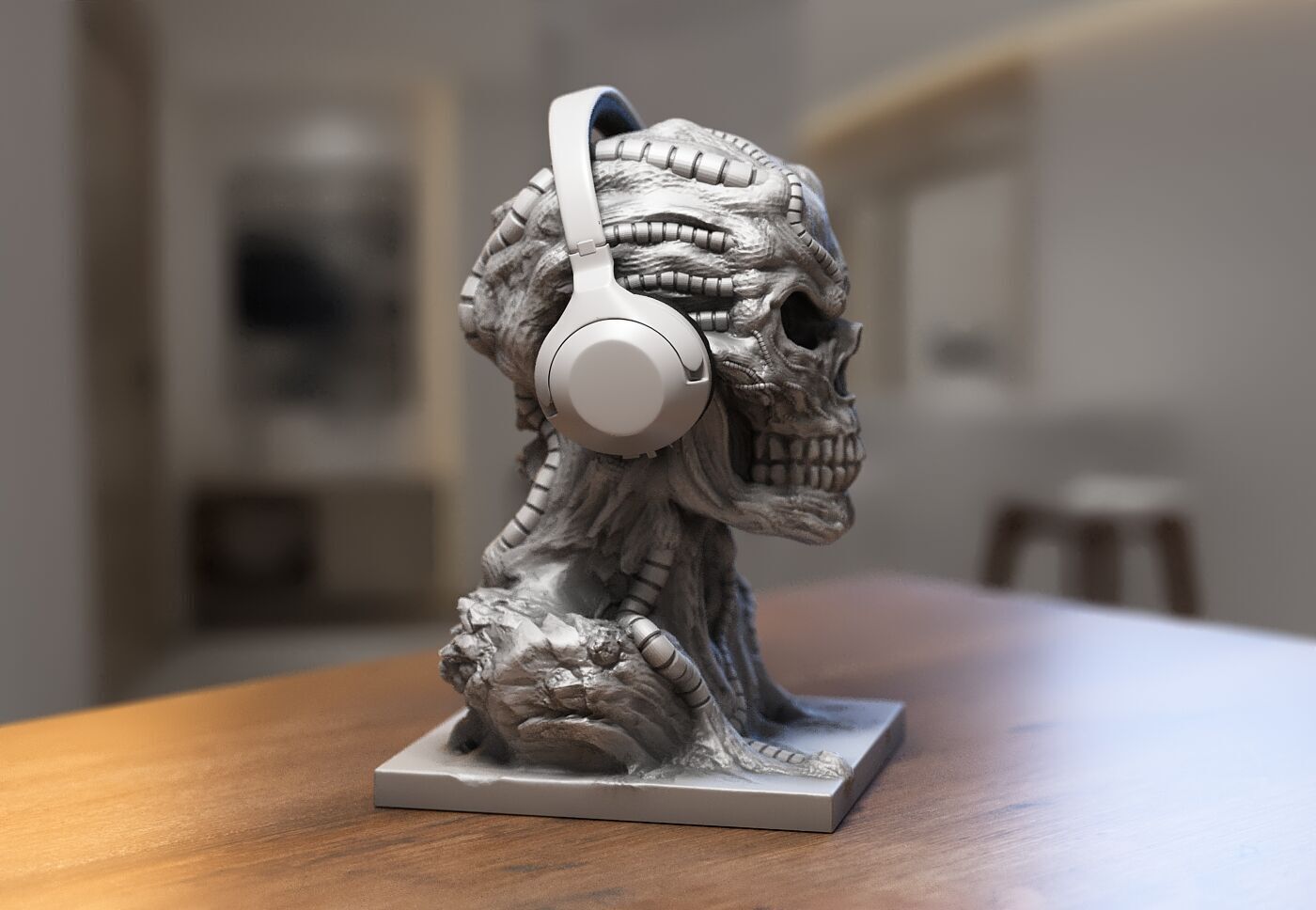 Robot Skull Headphone Stand Cyborg Headset Stand 3D print model_4