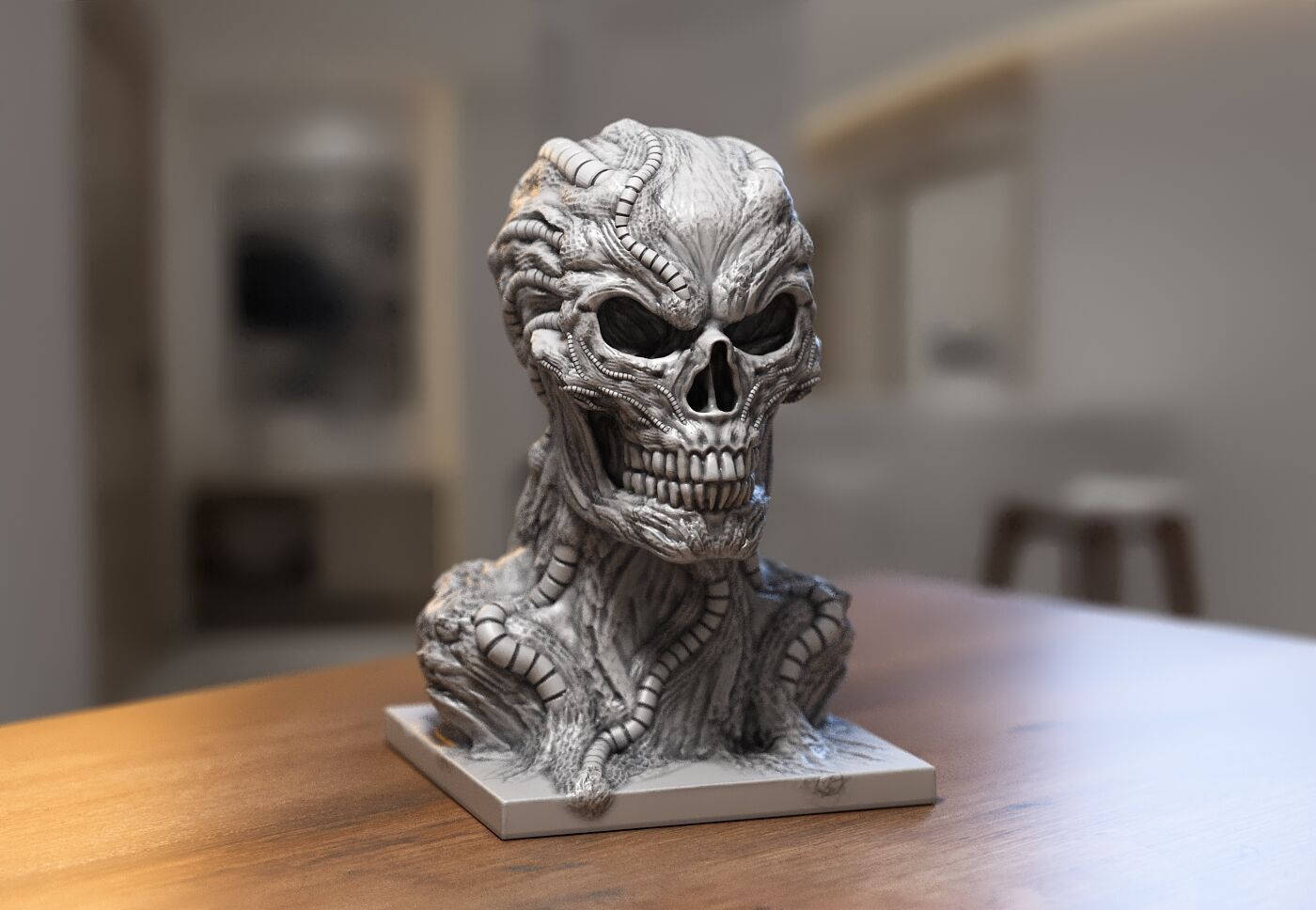 Robot Skull Headphone Stand Cyborg Headset Stand 3D print model_1