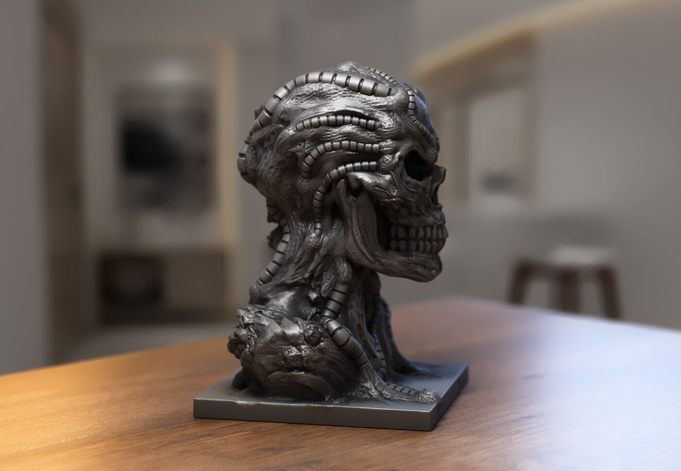 Robot Skull Headphone Stand Cyborg Headset Stand 3D print model_5