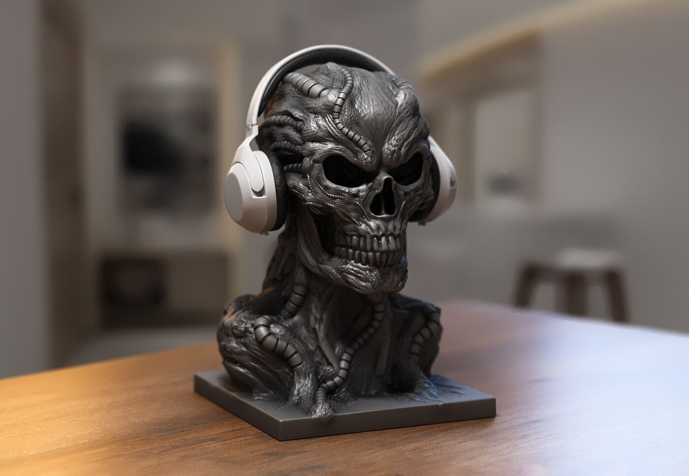 Robot Skull Headphone Stand Cyborg Headset Stand 3D print model_6