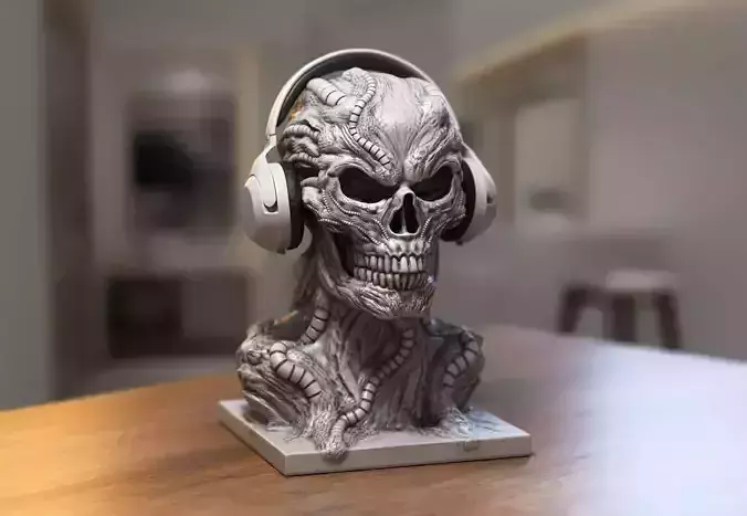 Robot Skull Headphone Stand Cyborg Headset Stand 3D print model