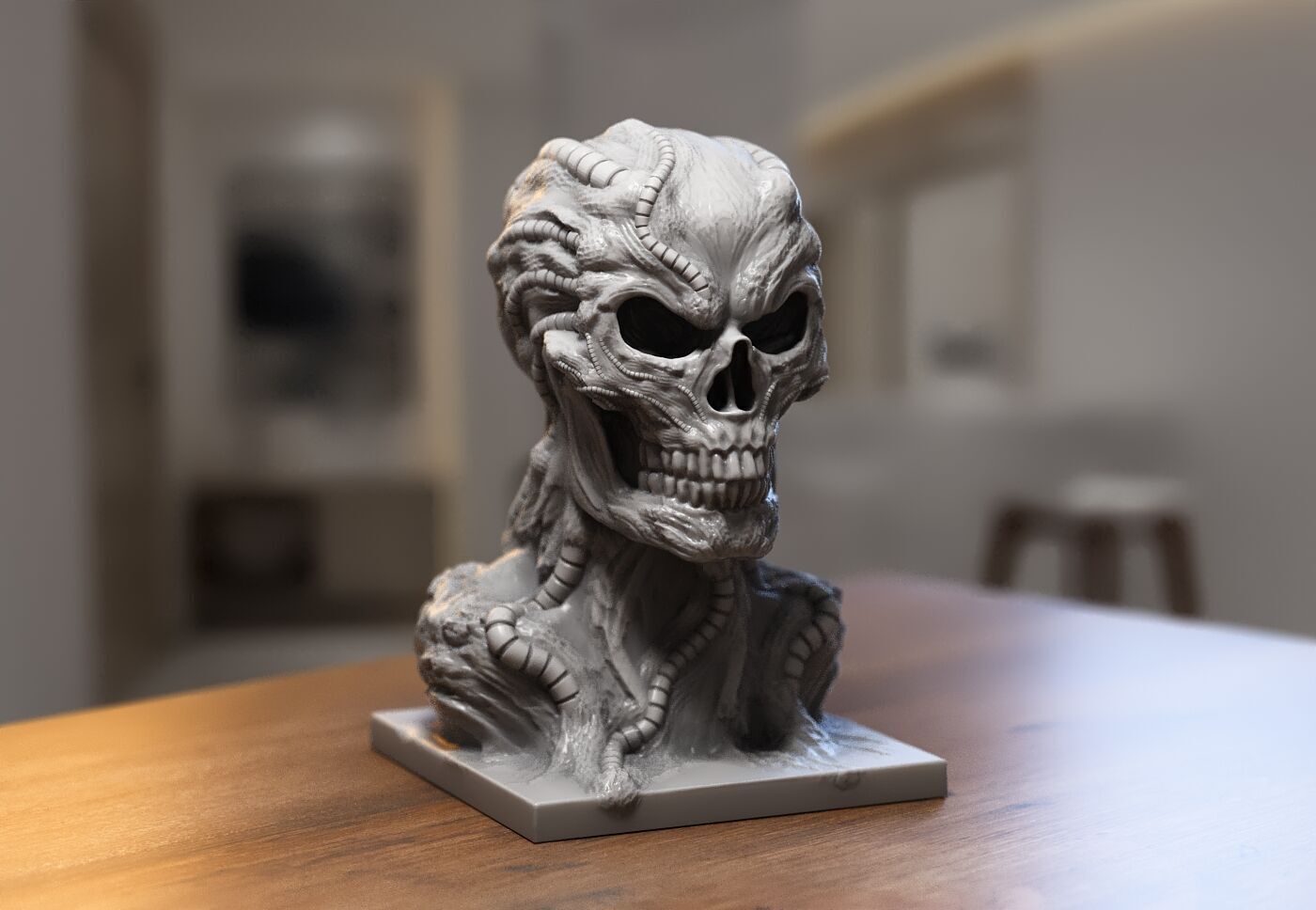 Robot Skull Headphone Stand Cyborg Headset Stand 3D print model_7