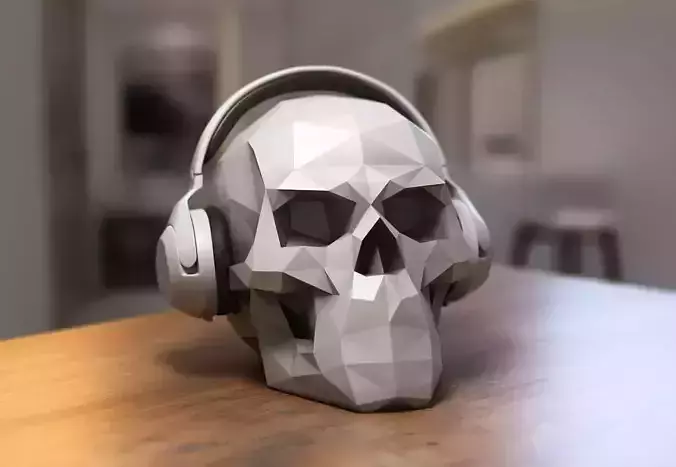 Low Poly Skull Headphone Stand Skull Headset Stand 