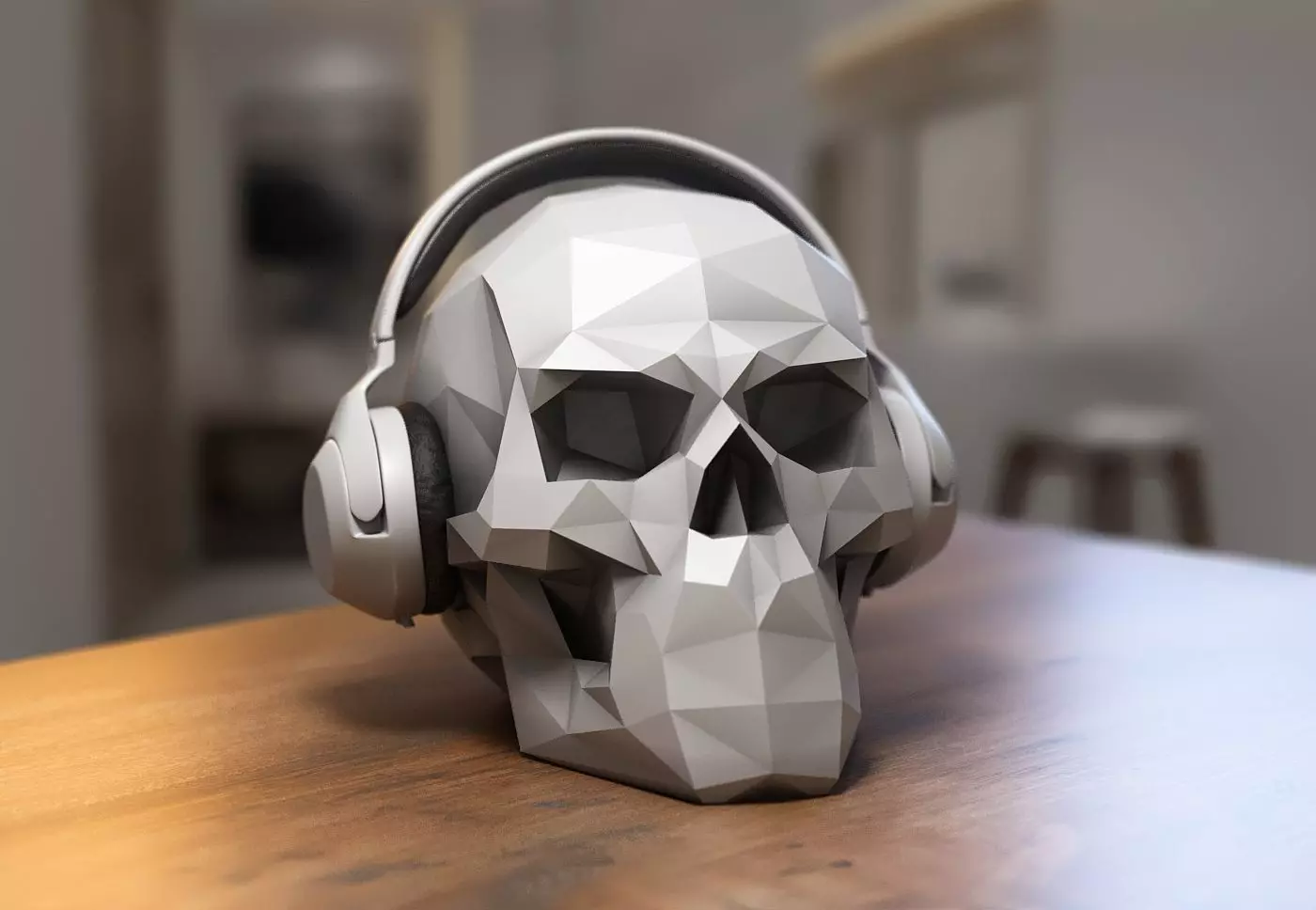 Low Poly Skull Headphone Stand Skull Headset Stand  3D print model_0