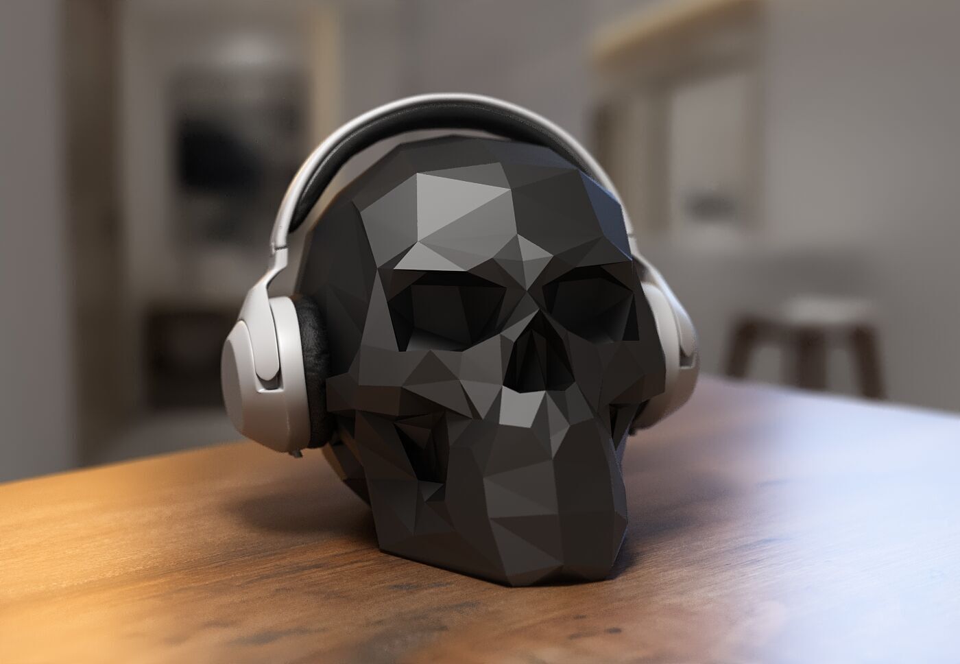 Low Poly Skull Headphone Stand Skull Headset Stand  3D print model_2