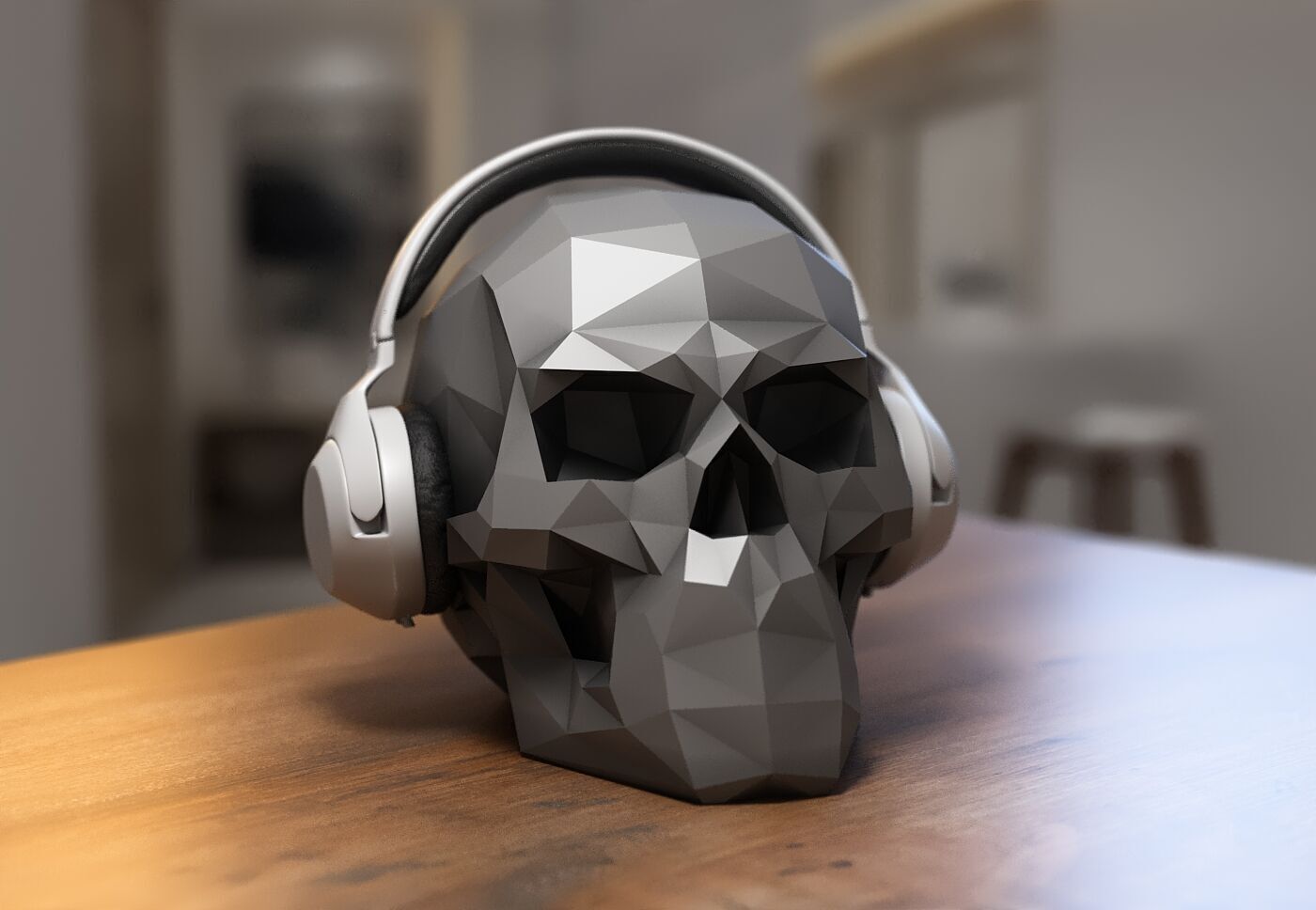 Low Poly Skull Headphone Stand Skull Headset Stand  3D print model_1