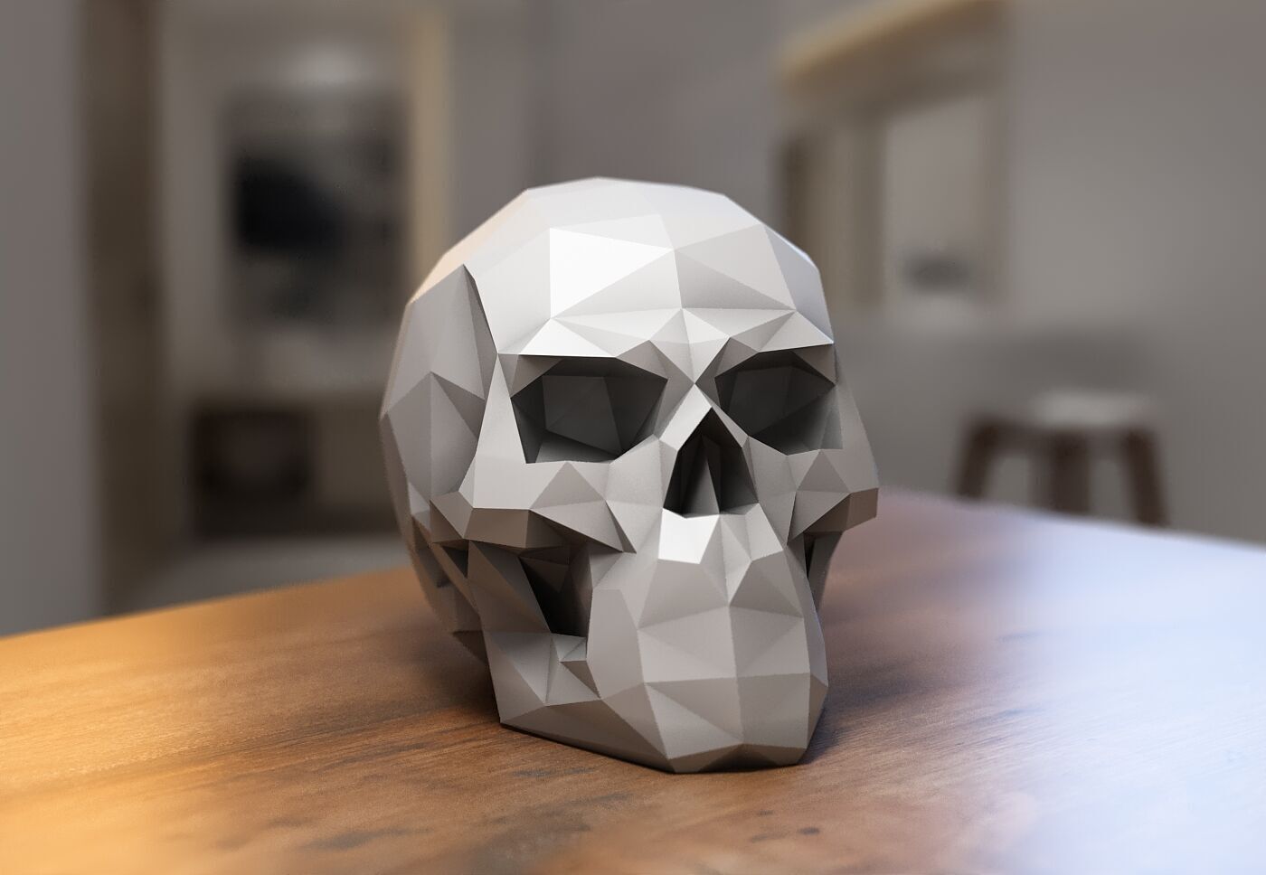 Low Poly Skull Headphone Stand Skull Headset Stand  3D print model_4