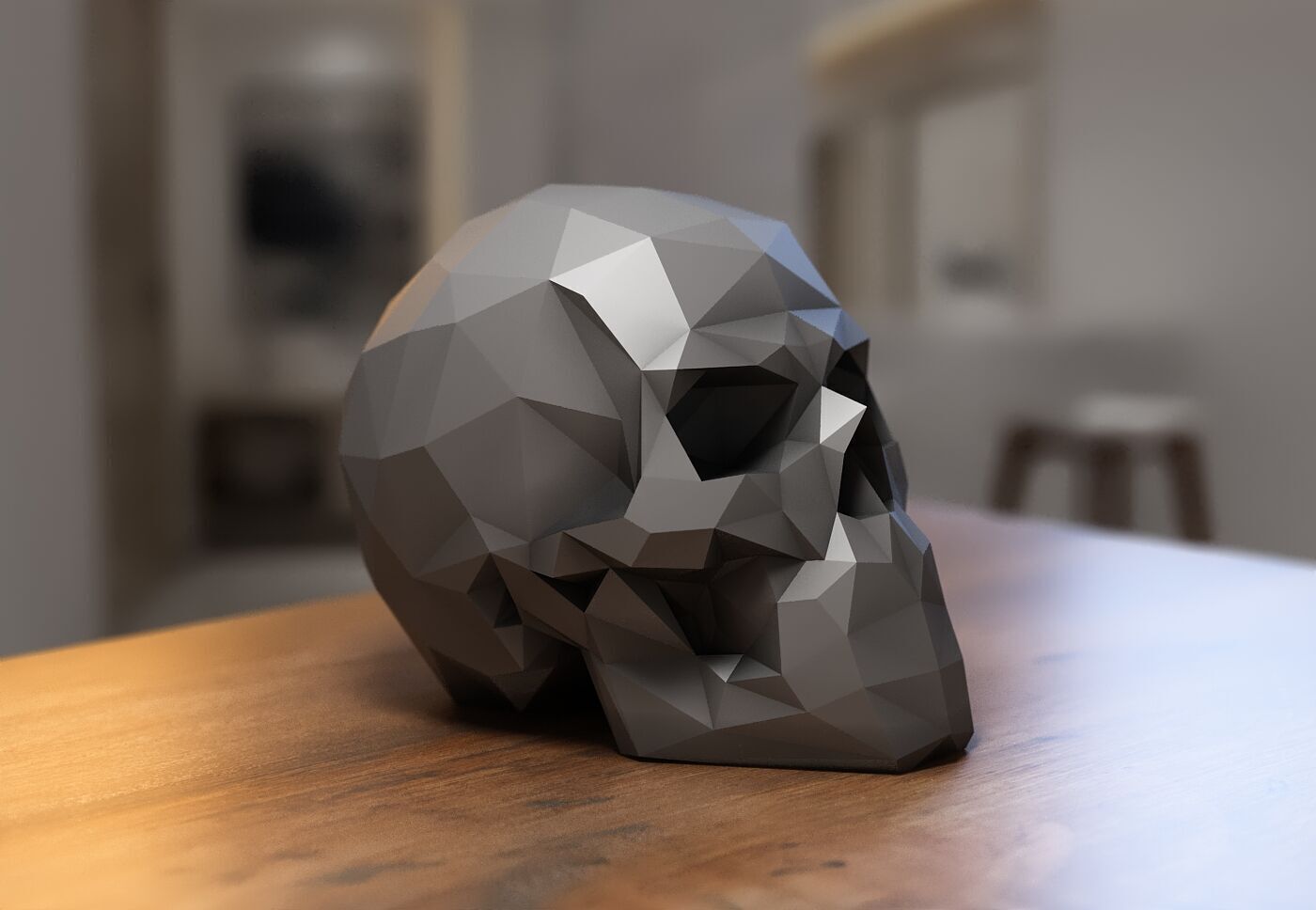 Low Poly Skull Headphone Stand Skull Headset Stand  3D print model_8
