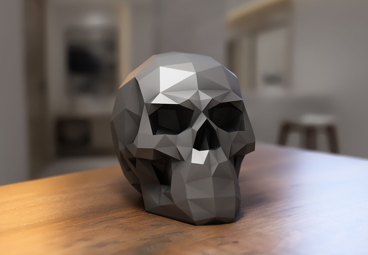 Low Poly Skull Headphone Stand Skull Headset Stand  3D print model_3