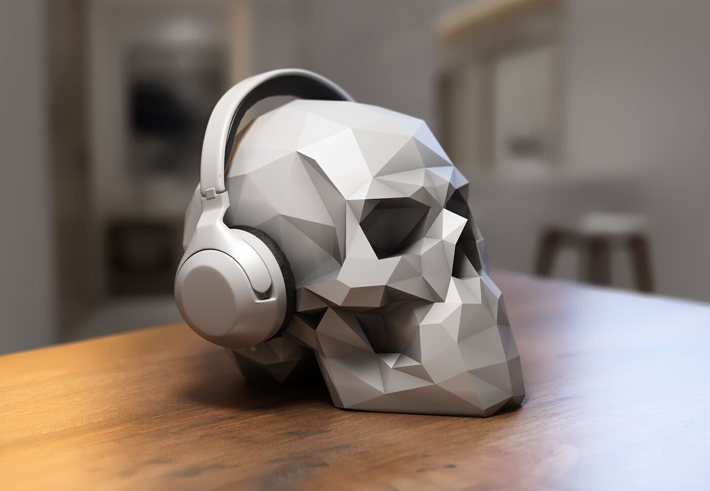 Low Poly Skull Headphone Stand Skull Headset Stand  3D print model_6