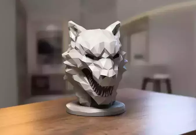 Wolf low-poly Headphone Stand  Cyborg Headset Stand