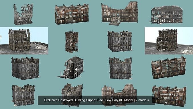 Exclusive Destroyed Building Supper Pack Low Poly 3D Model 3D Model Collection