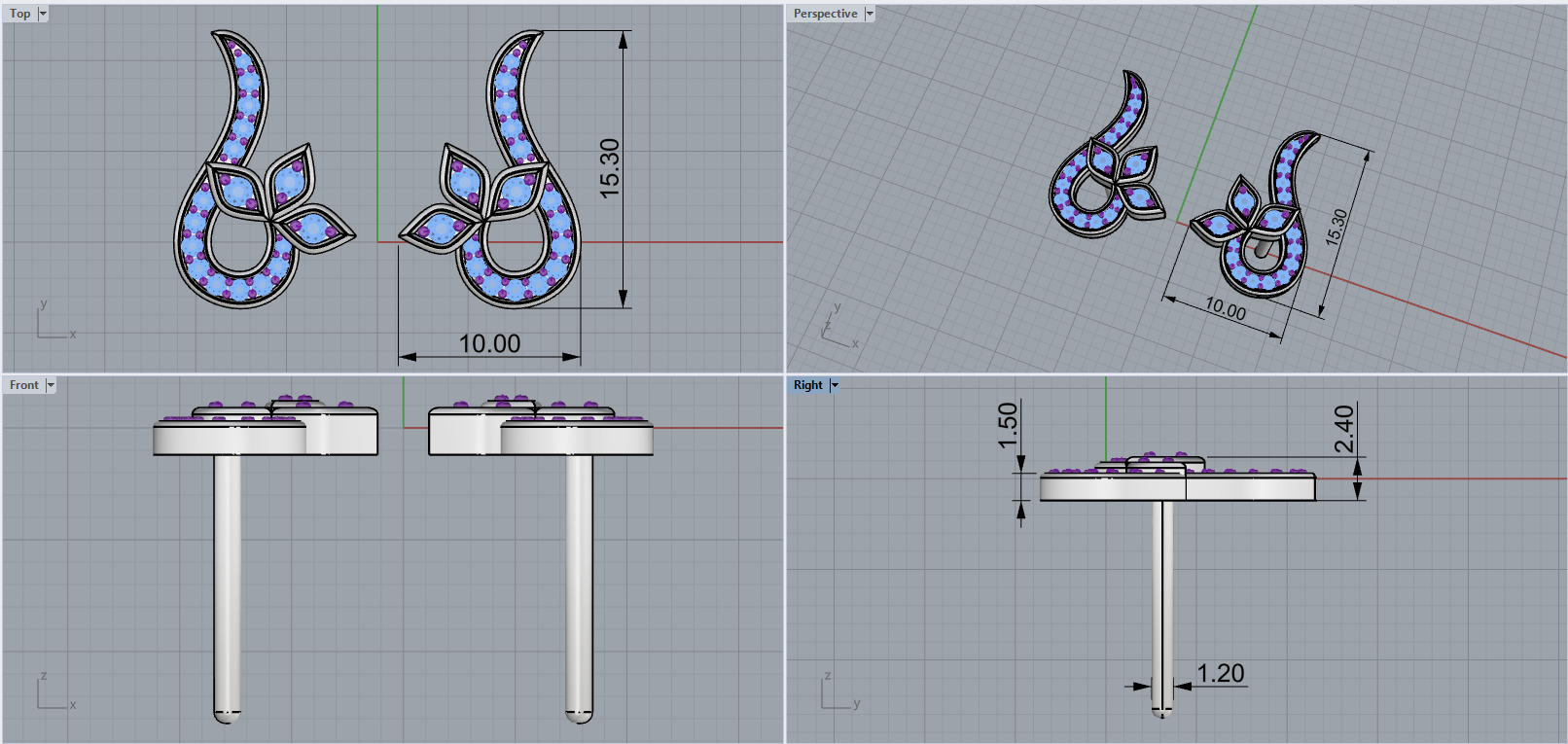 flower stud earring model 987 3D print model_3
