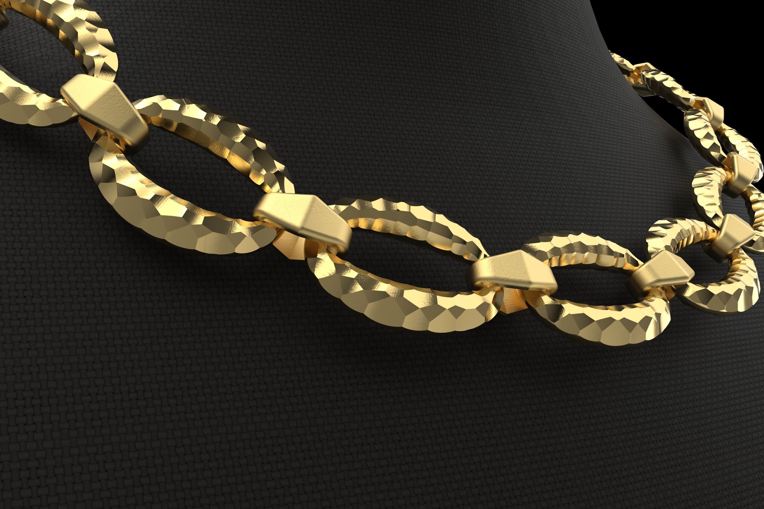 Faceted asymmetric pattern Hermes Chain link Necklace 3D print model_4