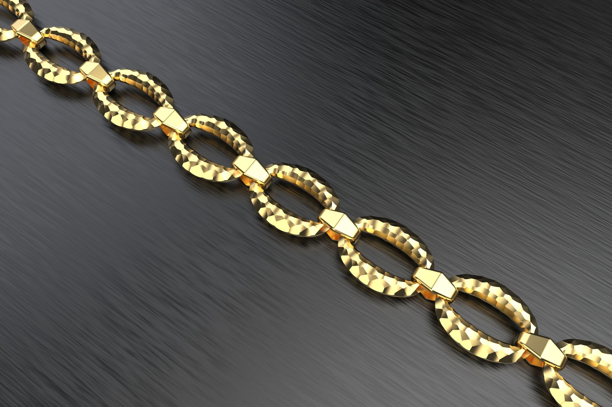 Faceted asymmetric pattern Hermes Chain link Necklace 3D print model_6