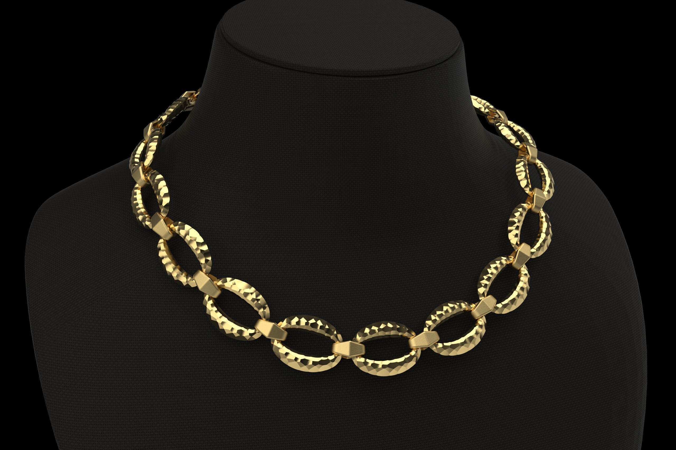Faceted asymmetric pattern Hermes Chain link Necklace 3D print model_1