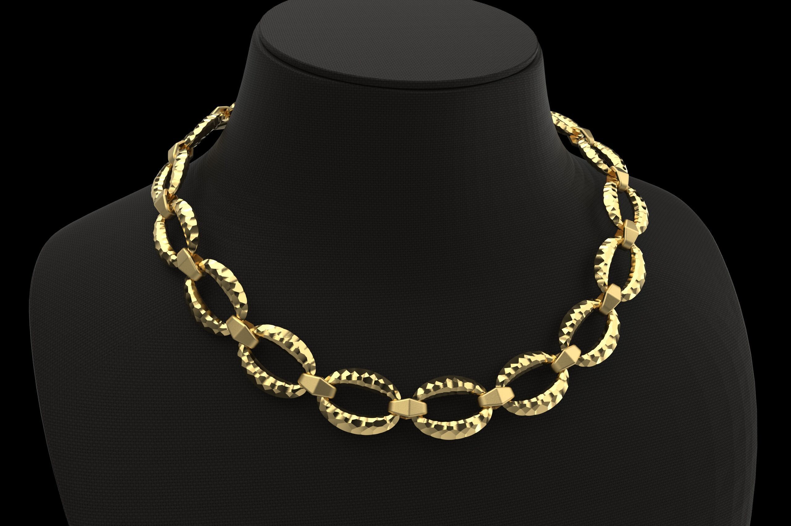 Faceted asymmetric pattern Hermes Chain link Necklace 3D print model_2