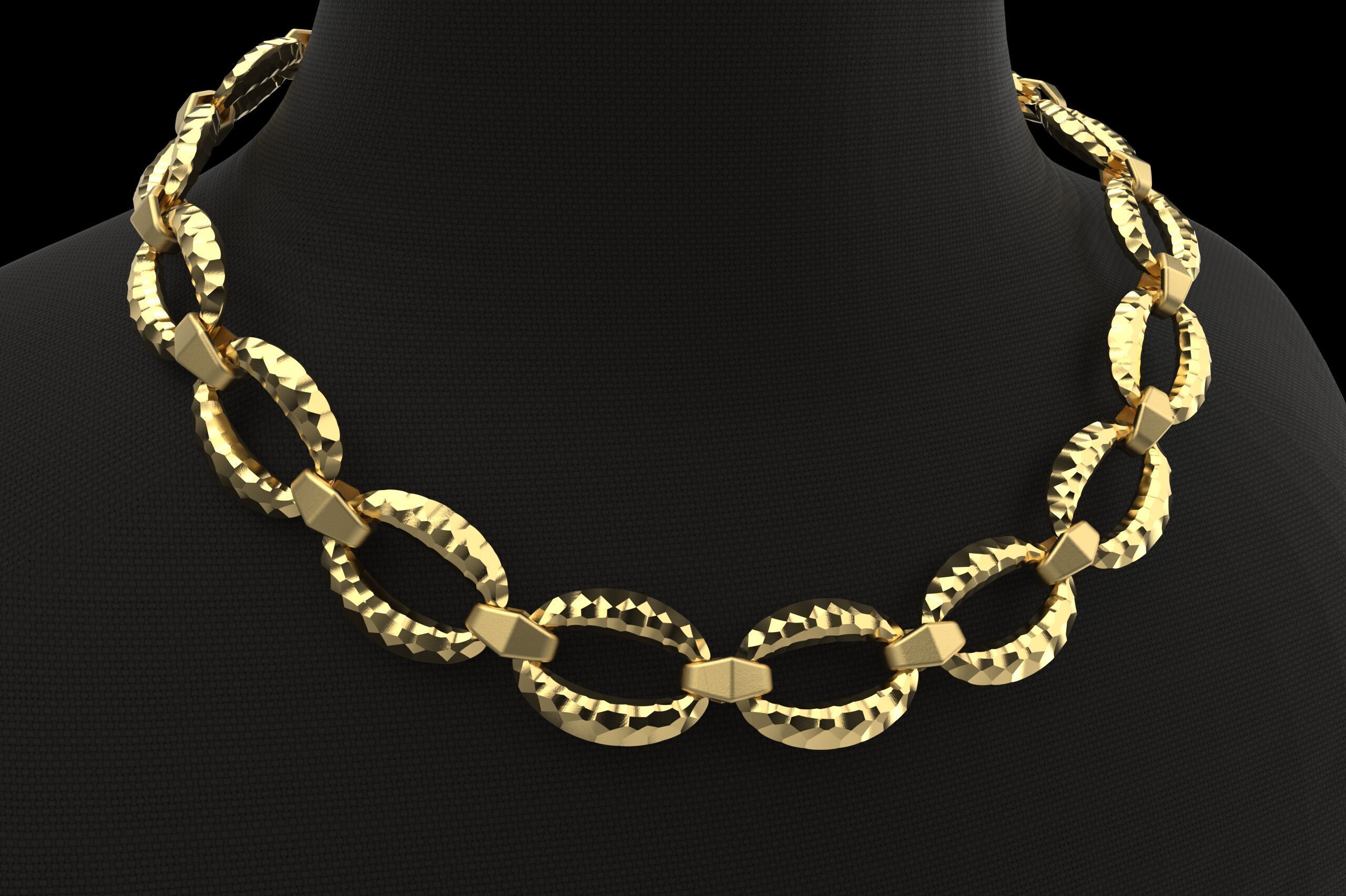 Faceted asymmetric pattern Hermes Chain link Necklace 3D print model_3