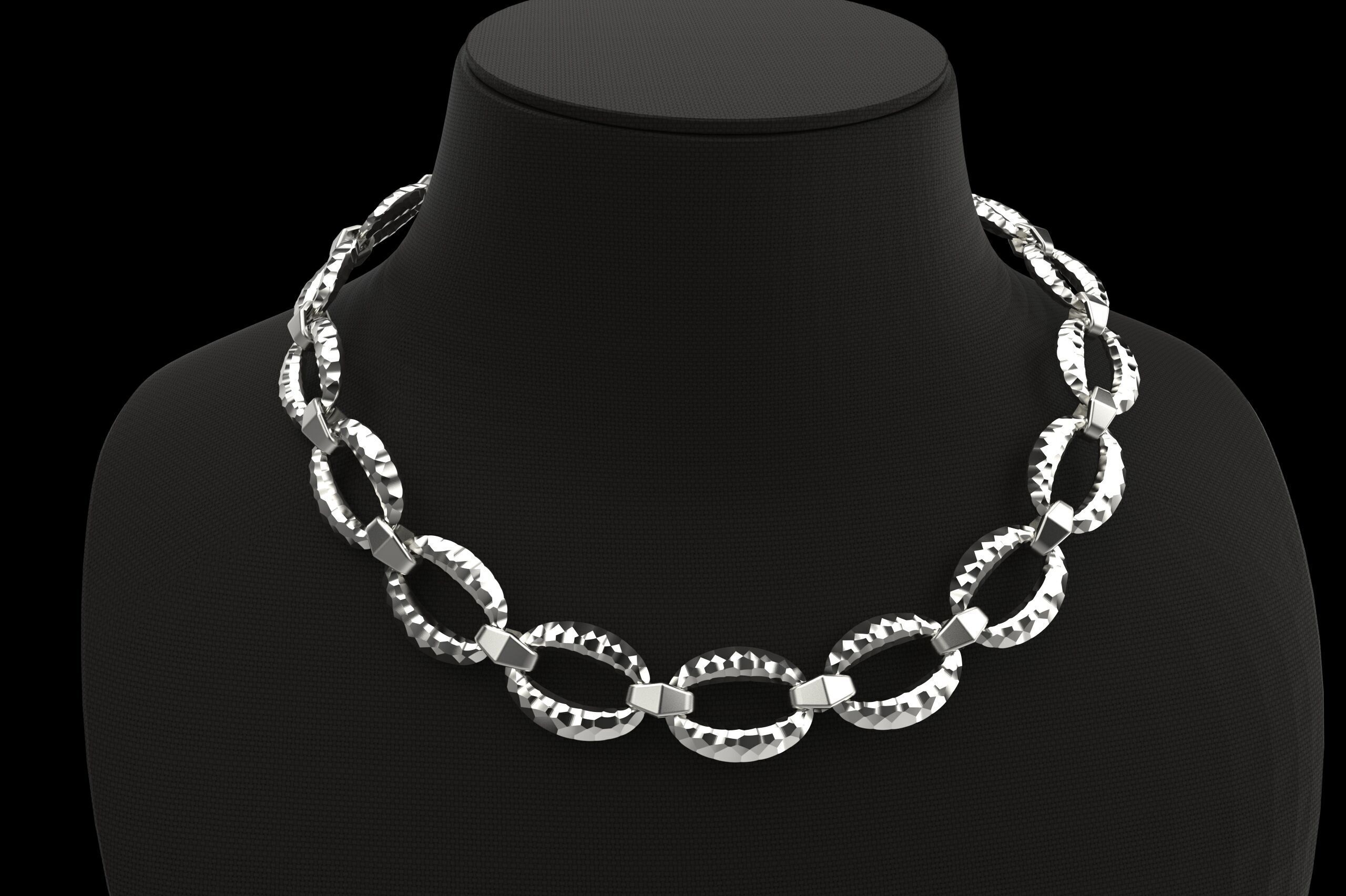 Faceted asymmetric pattern Hermes Chain link Necklace 3D print model_5