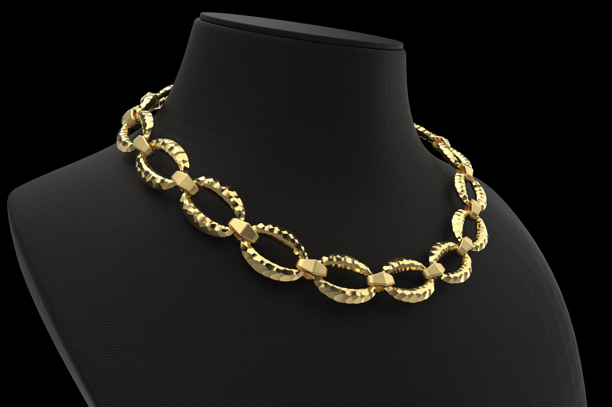 Faceted asymmetric pattern Hermes Chain link Necklace 3D print model_7