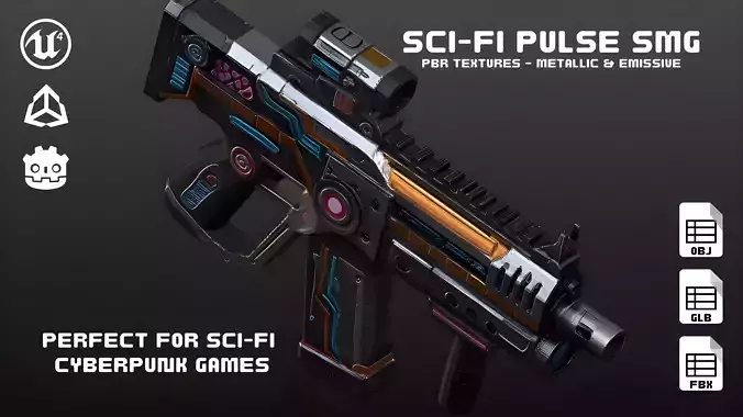 Sci-Fi Pulse SMG - Futuristic Submachine Gun Game Ready 3D Model