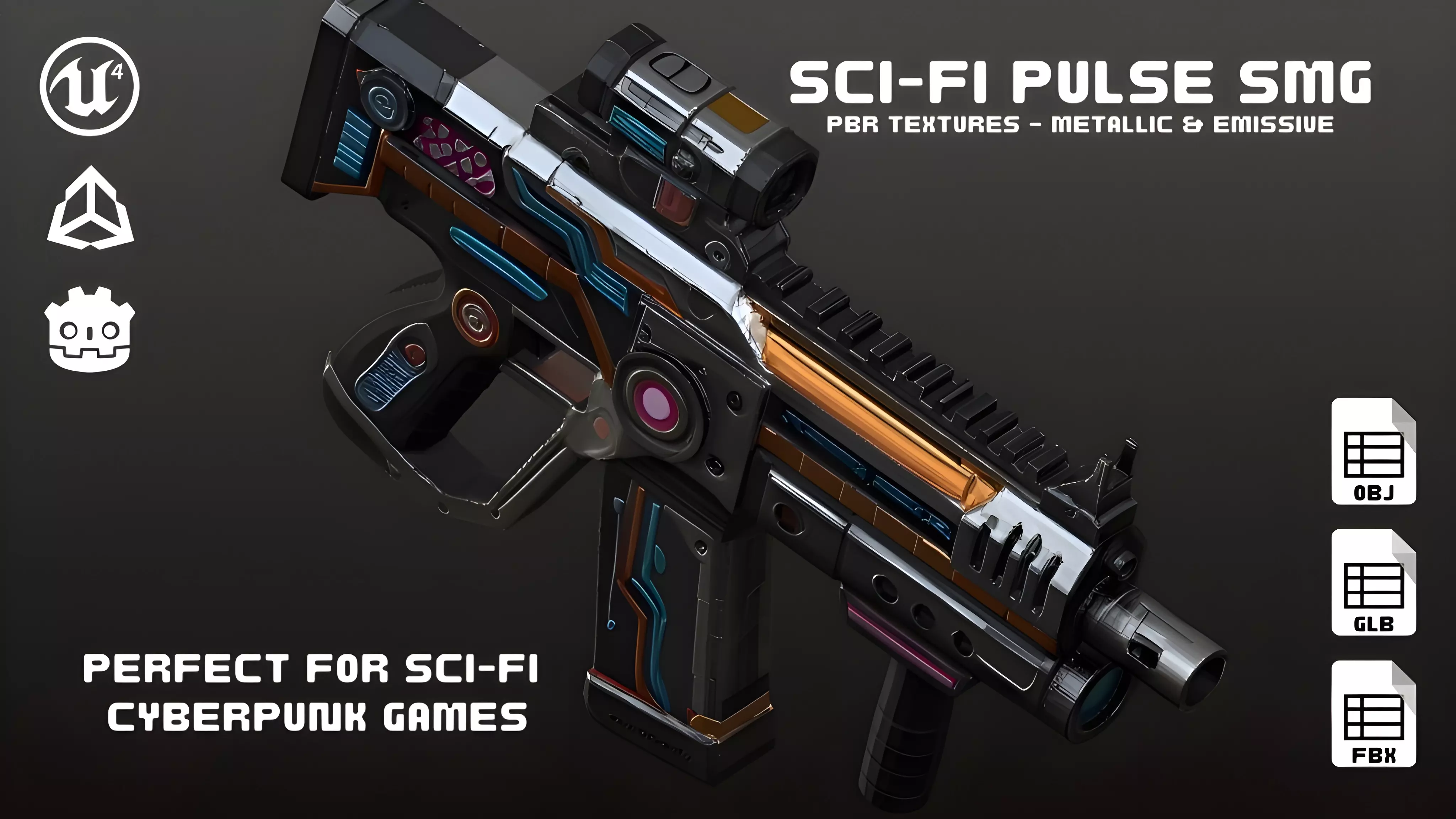 Sci-Fi Pulse SMG - Futuristic Submachine Gun Game Ready 3D Model Low-poly 3D model_0
