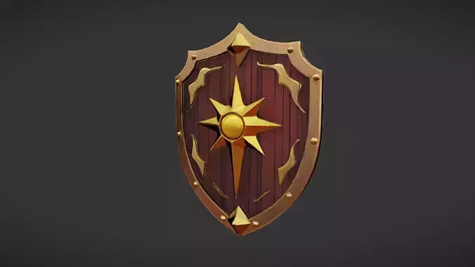 Decorative medieval shield with a sun emblem