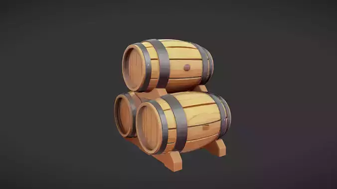 a stack of wooden barrels
