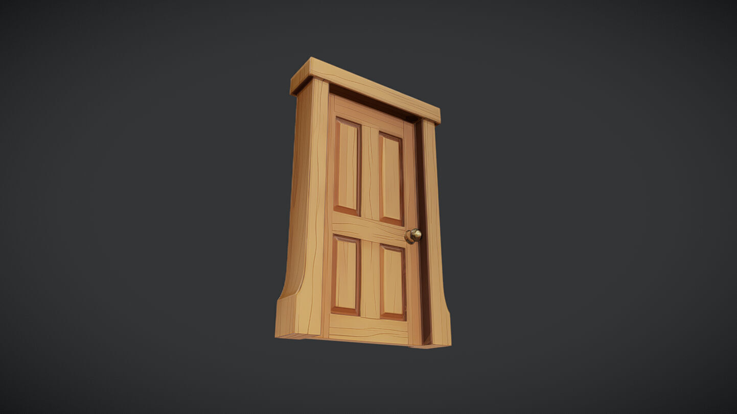 wooden door illustration 3D model_1