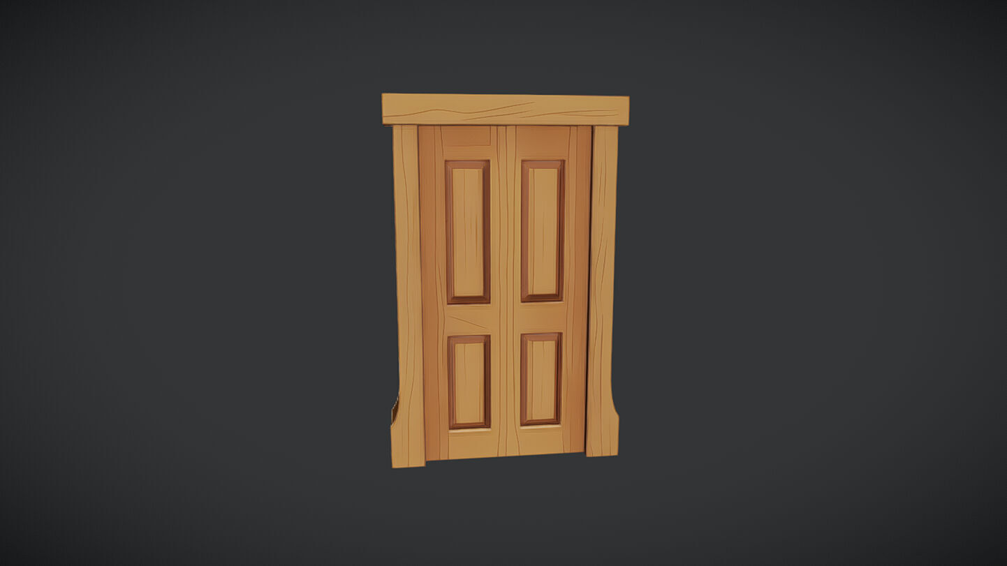 wooden door illustration 3D model_3