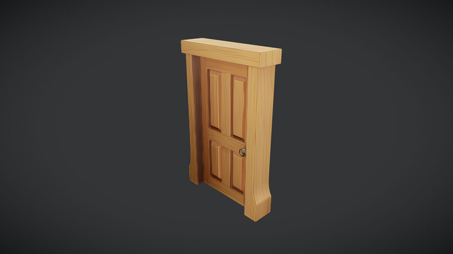 wooden door illustration 3D model_4