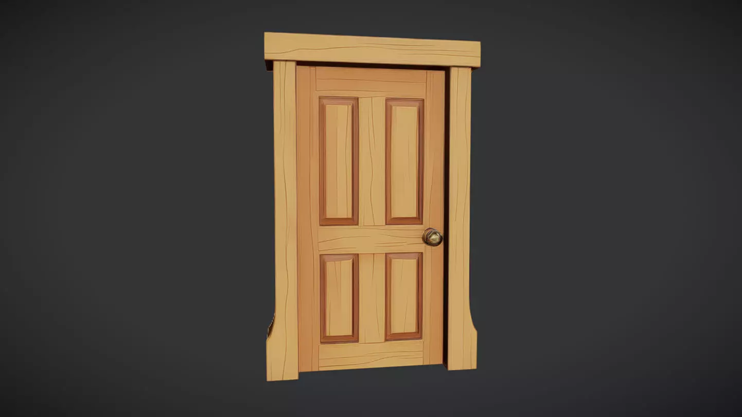 wooden door illustration 3D model_0