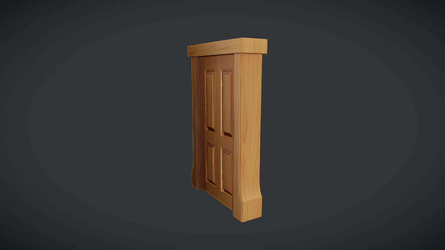 wooden door illustration 3D model_2