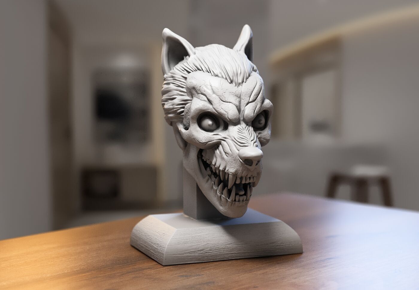 Wolf Skull Headphone Stand Cyborg Headset Stand 3D print model_1