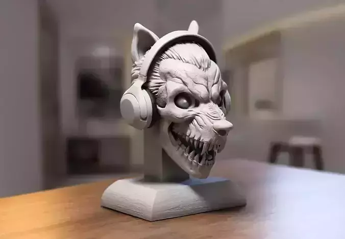 Wolf Skull Headphone Stand Cyborg Headset Stand