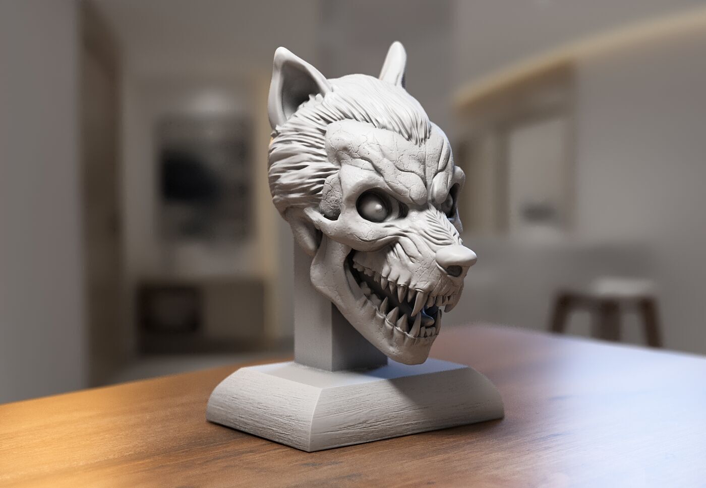 Wolf Skull Headphone Stand Cyborg Headset Stand 3D print model_3
