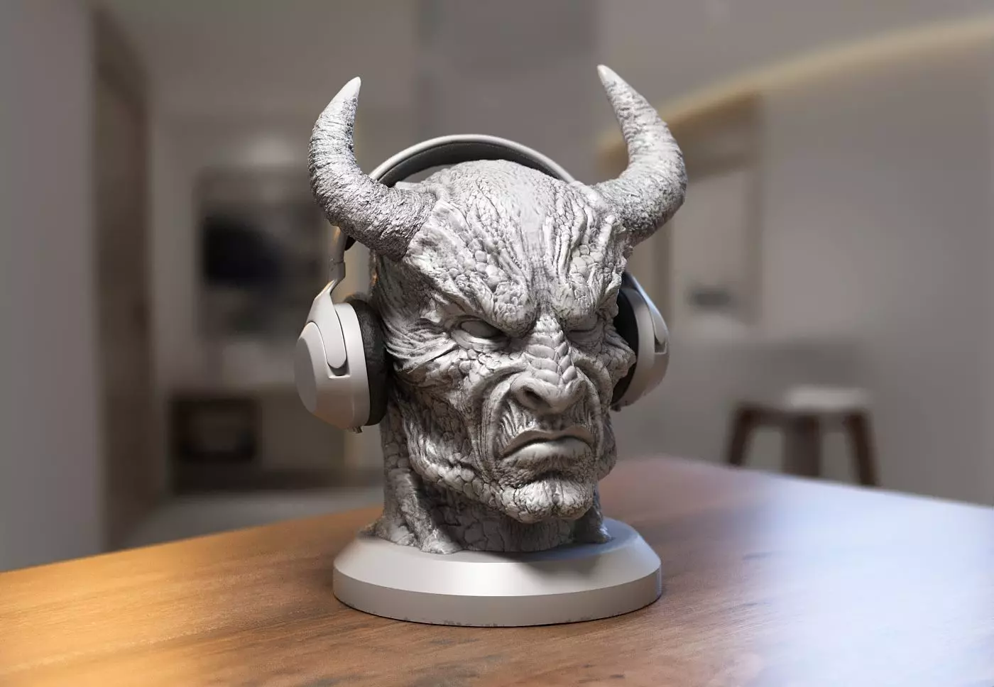 Demon creature Headphone Stand Cyborg Headset Stand 3D print model_0