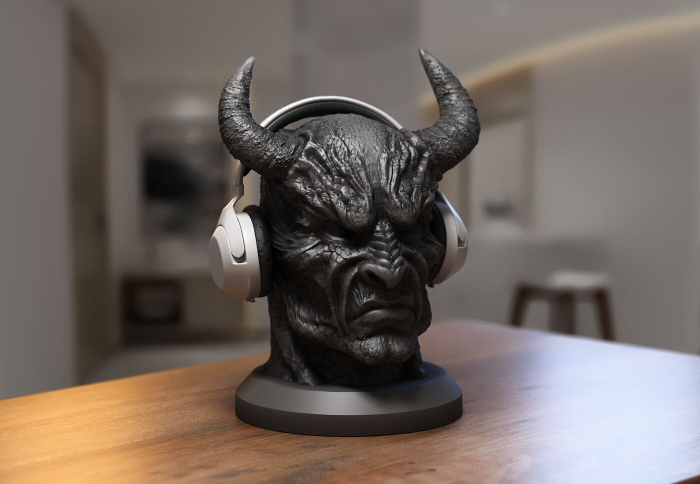 Demon creature Headphone Stand Cyborg Headset Stand 3D print model_7